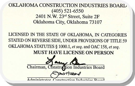 OK Roofing Contractor License BACK
