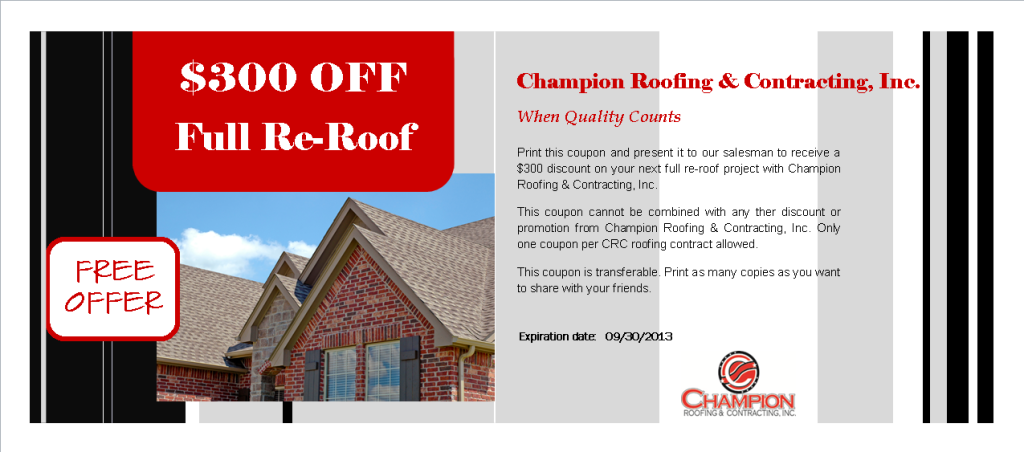 $300 Off Re-Roof Coupon