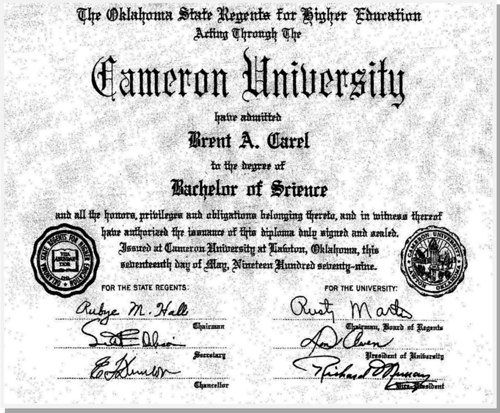 Brent Carel's Bachelor of Science in Business Administration