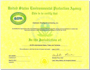 EPA Certification – Champion Roofing and Contracting, Inc.