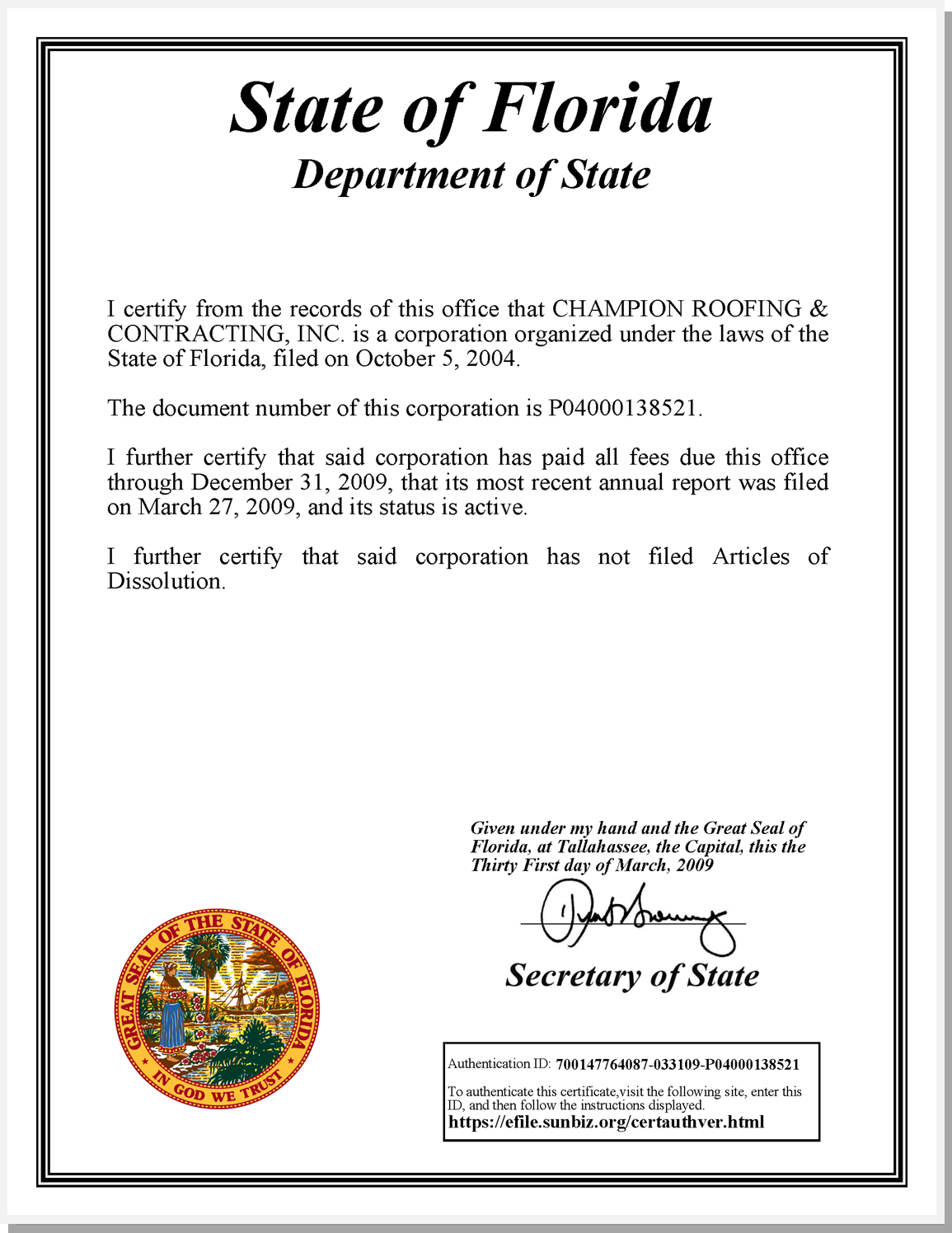 FL Corporation Document
