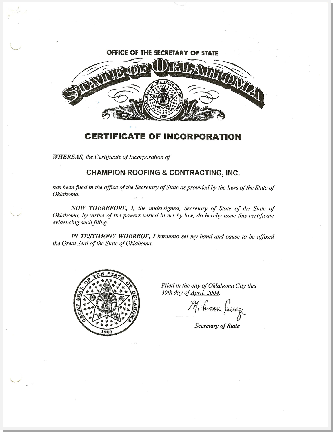 OK Corporation Document