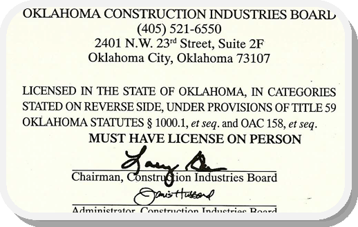 OK Roofing Contractor License BACK